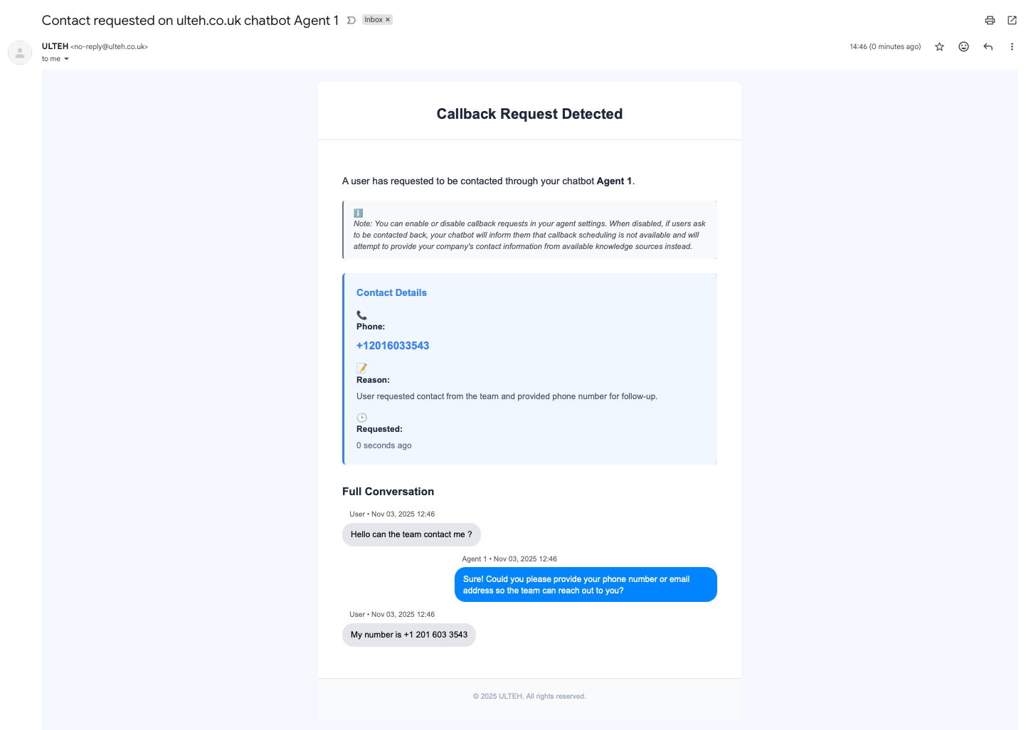 Powiadomienie e-mail o prośbie o oddzwonienie